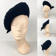 Load image into Gallery viewer, Original 1940’s Black Felt High Hat with Bow Trim