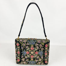 Load image into Gallery viewer, Absolutely Stunning Original 1950’s Black Handpainted Floral Beaded Evening Box Bag by Waldybag - Highly Collectible
