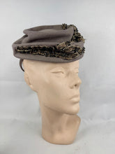 Load image into Gallery viewer, Original Early 1940's Grey Felt Topper Hat with Beading by Bernice Charles