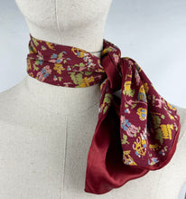 Load image into Gallery viewer, Original 1953 Queen Elizabeth II Coronation Commemorative Cravat - Fabulous Novelty Print on Burgundy Crepe