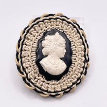 Load image into Gallery viewer, Original 1940's Large Black and White Wartime Make Do and Mend Wirework Brooch with Cameo Button Middle *
