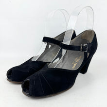 Load image into Gallery viewer, Original 1940’s American Made Narrow Black Suede Peep-toe Shoes - UK 4.5