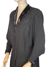 Load image into Gallery viewer, Original 1930’s Black Crepe Redingote with Wonderful Embroidery - Stunning Dress - Bust 40 42 *