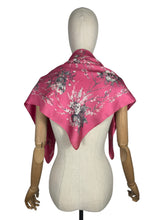 Load image into Gallery viewer, Original 1940's 1950’s Jacqmar Pure Silk Scarf with Pretty Floral Print in Grey and White on a Bright Pink Base