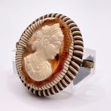 Load image into Gallery viewer, Original 1940's Brown and Cream Wartime Make Do and Mend Wirework Brooch with Cameo Middle