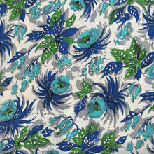 Load image into Gallery viewer, Original 1940's Ivory, Green and Blue Floral Crepe Dressmaking Fabric - 35" x 140"