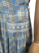 Load image into Gallery viewer, Original 1950's Blue, Brown and White Embroidered Check Belted Dress - Bust 36 38 *