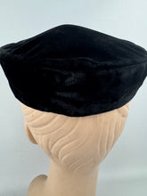 Load image into Gallery viewer, Original 1950's Inky Black Cotton Velvet Cocktail Hat with Faux Pearl Trim - Great Evening Hat