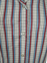 Load image into Gallery viewer, Original 1950's Deadstock White Cotton Blouse with Red, Blue and Black Stripes by Lewis - Bust 34" *