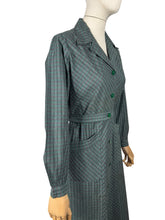 Load image into Gallery viewer, Original 1940’s Green and Grey Plaid Cotton Long Sleeved Belted Chore Dress with Pockets - Bust 38