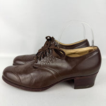 Load image into Gallery viewer, Original 1930's 1940's Warm Brown Leather Lace Up Shoes with Punch Detail - UK 6 or 6.5