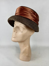 Load image into Gallery viewer, Original Late 1950's Hat in Bronze and Rust with Wide Satin Ribbon Trim *
