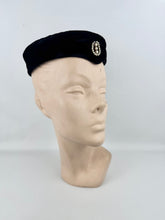 Load image into Gallery viewer, Original 1950's Inky Black Cotton Velvet Cocktail Hat with Faux Pearl Trim - Great Evening Hat