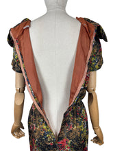 Load image into Gallery viewer, Original 1950's Pure Silk Day Dress in Autumnal Painterly Floral Print - Bust 36