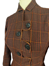 Load image into Gallery viewer, Original 1950's Brown and Rust Wool Plaid Wiggle Dress with Amazing Button Detail - Bust 32 *