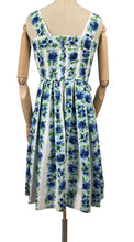 Load image into Gallery viewer, Original 1950's White and Blue Floral Stripe Cotton Dress Made in France - Bust 34 35 *