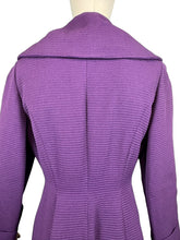 Load image into Gallery viewer, Original 1950’s Deep Purple Ribbed Wool Princess Coat with Shawl Collar - Bust 36