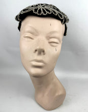 Load image into Gallery viewer, Original 1950's Black Velvet Evening Hat with Intricate Beading Detail