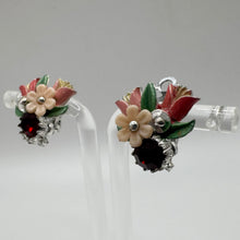 Load image into Gallery viewer, Original 1950's Mid Century Enamel Flowers Earrings with Red Paste
