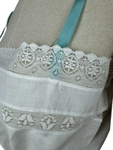 Load image into Gallery viewer, Antique Edwardian White Cotton Camisole with Sea Foam Green Silk Detailing - Bust 34 36 *