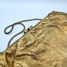 Load image into Gallery viewer, Original 1950's Soft Gold Leather Evening Bag with Snake Chain and Clear Paste Set Clasp