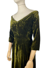 Load image into Gallery viewer, Original 1930's Off the Shoulder Moss Green Velvet Full Length Evening Dress - Bust 33 34 *
