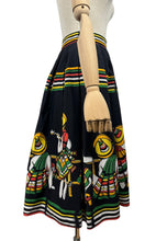 Load image into Gallery viewer, Original 1950's Black Cotton Skirt with Novelty Mexican Print - Waist 25 *