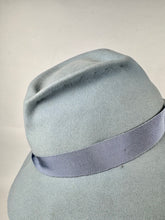 Load image into Gallery viewer, Original 1930's 1940's Pale Blue Felt Fedora with Grosgrain Trim