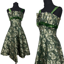 Load image into Gallery viewer, Original Kitty Copeland Green 1950's Nylon and Velvet Floral Cocktail Dress - Bust 30 32