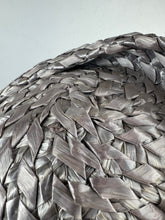 Load image into Gallery viewer, Original 1950's Silver Grey Lacquered Raffia Hat with Oversized Grosgrain Trim