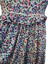 Load image into Gallery viewer, Original 1930's Floral Crepe Day Dress in Blue, Red and Green with Frill Trim - Bust 34