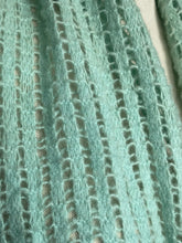 Load image into Gallery viewer, Original 1940's Hand Knitted Wool Scarf with Pretty Pom-pom Trim in Green & Pink