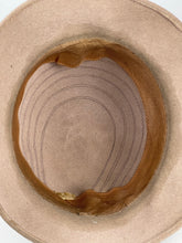 Load image into Gallery viewer, Original 1930's Taupe Seamed Felt Hat with Dark Brown Grosgrain Bow and Early Plastic Trim