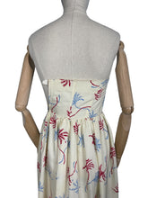 Load image into Gallery viewer, Original Petite Fitting 1940's 1950's Novelty Print Dress and Jacket Set with Palm Tree Print in Red, White and Blue Cotton Rayon - Bust 32"