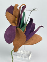 Load image into Gallery viewer, Original 1940's Make Do and Mend Wartime Leather Brooch in Rust, Green and Purple