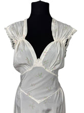 Load image into Gallery viewer, Original 1940's Silk Crepe Nightdress with Lace Detail and Small Floral Print in Pink, Purple, Blue and Green - Bust 36 38 *