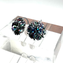 Load image into Gallery viewer, Original 1930's 1940's White Metal Iris Glass Flower Earrings for Pierced Ears