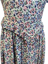 Load image into Gallery viewer, Original 1930's Floral Crepe Day Dress in Blue, Red and Green with Frill Trim - Bust 34