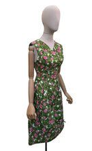 Load image into Gallery viewer, Original 1950's Green and Pink Floral Dress by Peggy Page - Bust 34