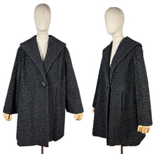 Load image into Gallery viewer, 1950’s Curly Black Astrakhan Swing Jacket with Shawl Collar - Bust 42 44