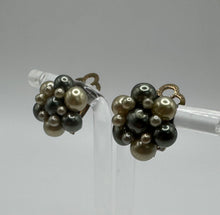 Load image into Gallery viewer, Original 1950's Mid Century Faux Pearl and Grey Clip on Flower Earrings