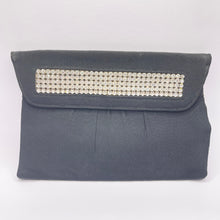 Load image into Gallery viewer, Original 1950's Black Crepe Clutch Bag with Clear Claw Set Paste Trim by RFC *