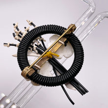 Load image into Gallery viewer, Original 1940's Black and White Wartime Make Do and Mend Wire Brooch with Flower Button MIddle *