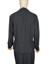 Load image into Gallery viewer, Original 1940's 1950's Inky Black Wool Day Dress with Button Front Bodice - Looks Like a Suit - Bust 40