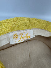 Load image into Gallery viewer, Original 1950's 1960's Bright Yellow Textured Fabric Hat with Button and Grosgrain Trim by Finley New York