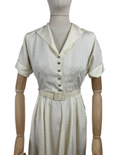 Load image into Gallery viewer, Original 1950's Ivory Mode O'Day Belted Day Dress with Button Bodice - Bust 34 *