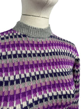 Load image into Gallery viewer, Reproduction 1930's Hand Knitted Long Sleeved Stripe Jumper in Silver Grey, Purple, White and Pink Pure Wool - Bust 34 36 *