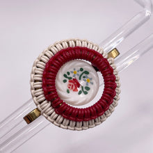 Load image into Gallery viewer, Original 1940's Red and Cream Wartime Make Do and Mend Wire Brooch with Painted Glass Button Middle