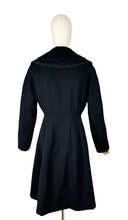 Load image into Gallery viewer, Original 1950's Petite Length Black Wool Princess Coat with Beaded Shawl Collar - Bust 38