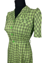 Load image into Gallery viewer, Original 1930's or 1940's Petite Fit Green and Grey Check Fine Wool Belted Day Dress - Bust 32 33